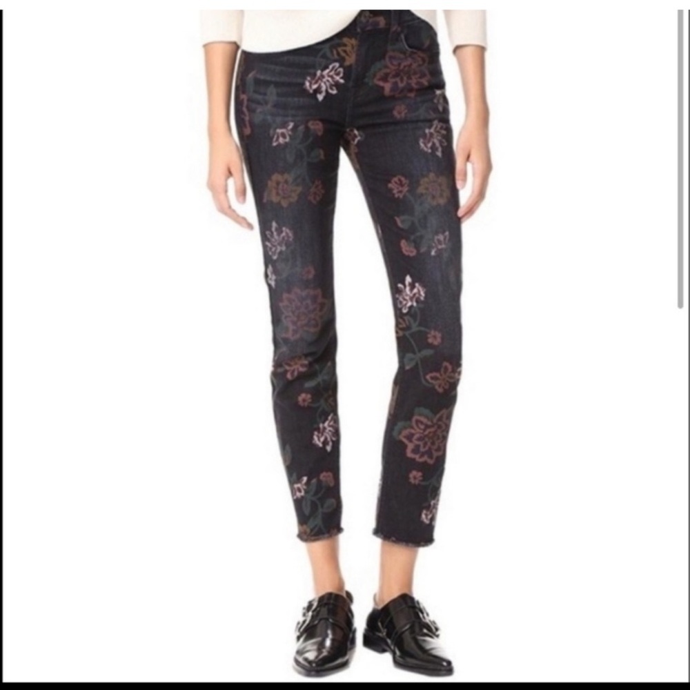 7 For All Mankind Floral Skinny Jeans - Black and Pink